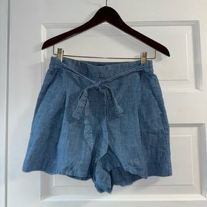 J Crew Faux Denim Blue Cotton Bow Tied Shorts